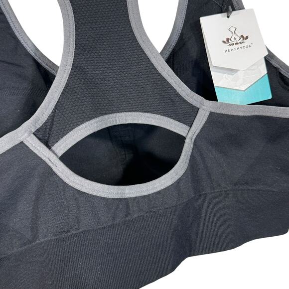 HeathYoga XXX-Large Sports Bra Racerback Padded Cups Activewear Stretch Black - Picture 4 of 7
